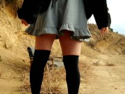 Transgender Honoka can't resist peeing in the depths of a decaying mountain.