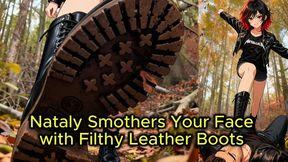 Nataly Smothers Your Face with Filthy Leather Boots - Femdom Worship