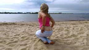 Messy Jeans on Public Beach