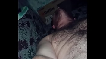 The whole face is covered in fresh hot cum! A fountain of semen from my cock!