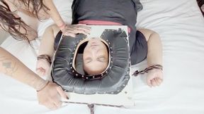 BABE FARTING ON THE SLAVE TIED TO A SMOTHERBOX - CLIP 1