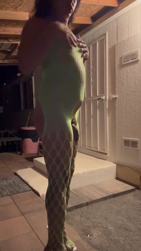 Sexy in Green Takes Hot Piss Outdoors