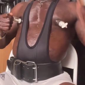 Muscle Chest Titpump &amp; Play with Prostate Milking
