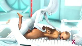 A fantastic super-naughty gal gets banged by alien dickgirl in the sci-fi lab