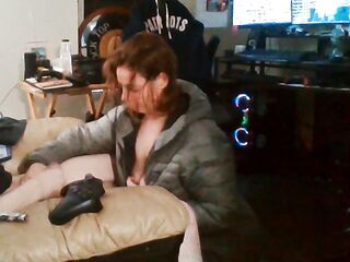 Heather Kane Milks in College Dorm wearing Gray Northface!
