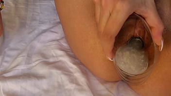 100 camshots with cum pouring through the funnel inside a juicy pussy. Hottest cum lube fuck and cum on horny pussy in panties