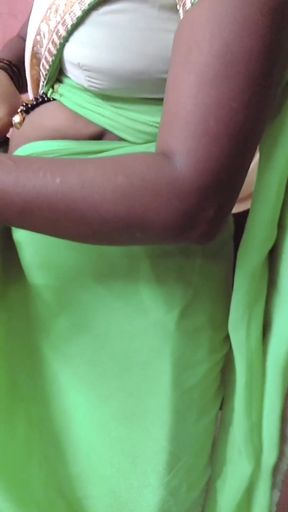 Desi Tamil Slut Wife Renu No Bra Blouse &amp; No Panty Petticoat Saree Tease for Secret Lover! Indianhotwifex
