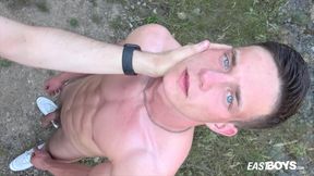 Outdoor walk with Bruce Harrelson and his big dick handjob