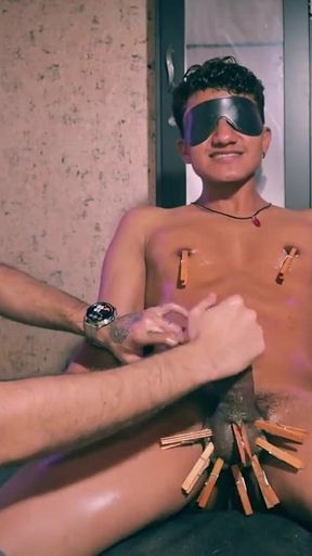 BDSM Edging Oil Handjob with Post Cum Play Camilo Brown Jerking Tied and Blinfolded Kristoffer Toro