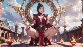 Red Armor Queen Arrives! Taboo Licking in Pure White Space, Shy High-tail Girl Covers Her Chest.