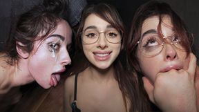 Audrey Reid's Slutty Floor Licking Leads to Cum in Her Eyes