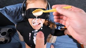 NEW GAME OF TASTE! They didn′t leave me a chance &mdash;  my turtleneck and face are all in cum and yogurt!