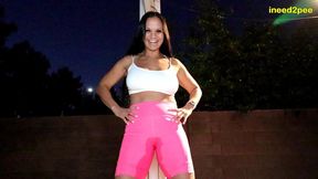 INEED2PEE Jazmine Cruz pissing spandex shorts while teaching IPOD