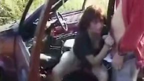 Fucking a slutty British milf outdoors on the hood of the car