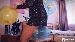 Q706 Depry's two sessions of fast sitpopping helium balloons on a chair - 1080p