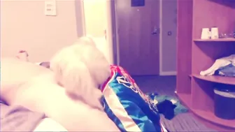 Crossdresser in Harley Quinn outfit gives blowjob and handjob
