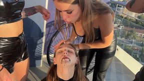 big city spitting and human ashtray humiliation lezdom outdoor