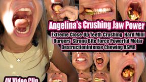 4K | Angelina's Crushing Jaw Power: Extreme Close-Up Teeth Crushing Hard Mini Burgers – Strong Bite , Powerful Molar Destruction, Intense Chewing ASMR copy 1