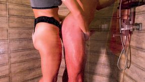 Mistress Fucked His Ass in the Shower