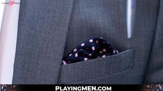 PlayingMen.com - Bearded businessman Logan Moore's raw and intense fucking after an e