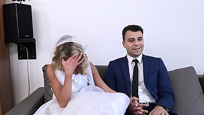 DEBT4k. Debt collector fucks the bride in a white dress and stockings