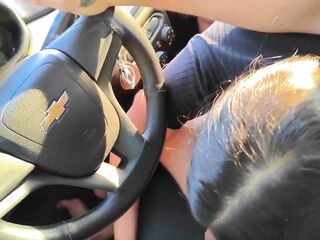 blow job in the moving car. that babe couldn't await