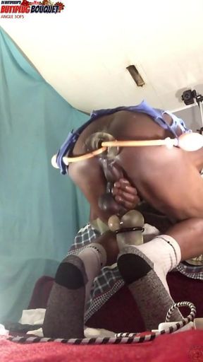 Angle 3 of 5 and a vibrator gaping his hole open and filling up my ass until he cums