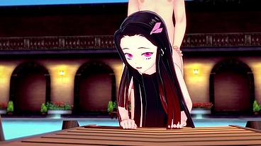 Nezuko Kamado cojiendo en la alberca