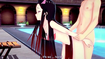 Nezuko Kamado cojiendo en la alberca