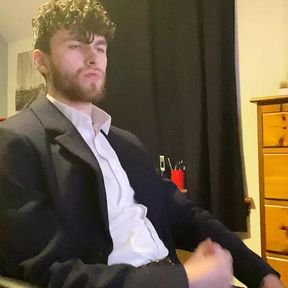 Stud Jerking Off in Suit After Work