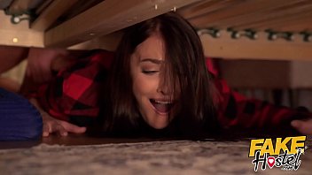 Skinny Euro Babe gets a surprise 3some under the bed for Halloween