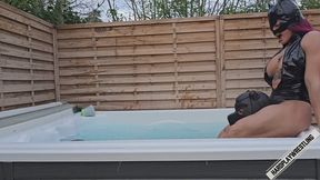 Domination Under the Bubbles She Gives Her New Dog a Bath