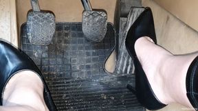Driving BMW e60 in Stiletto Heels Above Pedal View