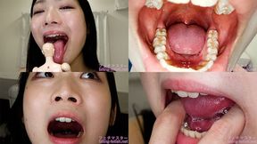 Yuina Taki - Showing inside cute girl's mouth, chewing gummy candys, sucking fingers, licking and sucking human doll, and chewing dried sardines - MOV 1080p