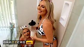Slimthick Vic & Bunny Madison have fun naughty games in the bathroom until zac joins them for a wild three way - brazzers