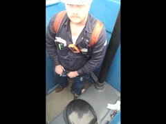 Bearded Hunk Strokes Cock Outdoors in a Porty Potty