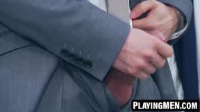 PlayingMen.com - John Brachalli's thick cock pounded by suited Javi Gray