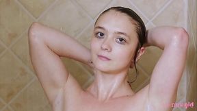 Charming brunette model took a shower