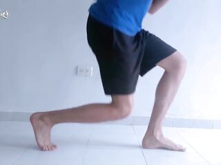 Lengthy legs and hawt feet doing squats during the time that stripping
