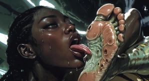 Ebony Slave Girl Licking & Worshipping Alien Feet - Extreme Pleasure