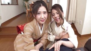 Ciel Hiiragi &amp; Emi Sakurai :: Beautiful sluts in kimono : threesome and 2 cum shots - CARIBBEANCOM