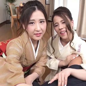 Ciel Hiiragi &amp; Emi Sakurai :: Beautiful sluts in kimono : threesome and 2 cum shots - CARIBBEANCOM