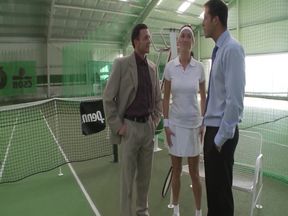 Sex on Job Scene 3: Busty Brunette MILF Enjoys Double Penetration on the Tennis Court