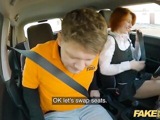 Redhead gets banged at the driving school office - Fake Driving School