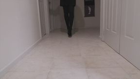 Sissy walking in 12cm High Heels on Hard Floor