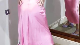 Uk tv mega-slut Nottstvslut in long pinkish satin sundress. Jaw-Dropping red-hot sissy