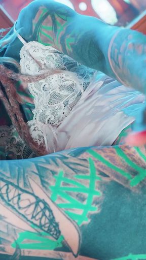 Tattooed Pornstar in Lingerie DP Herself with Crazy Dildos