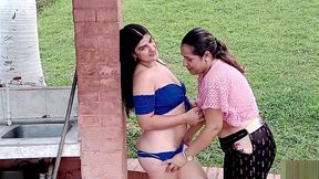cunada se aprovecha de que se van todos de casa para repetir sexo lesbico con la novia de su hermano y lo hacen al aire libre - porno en espanol