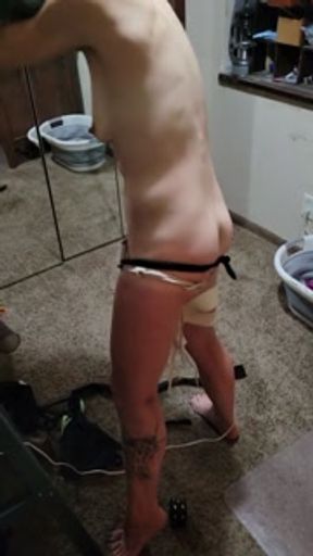 wand harness and hands bound.... made her cum