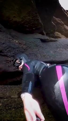 Neoprene Wetsuit & Dive Mask Masturbation by the Sea